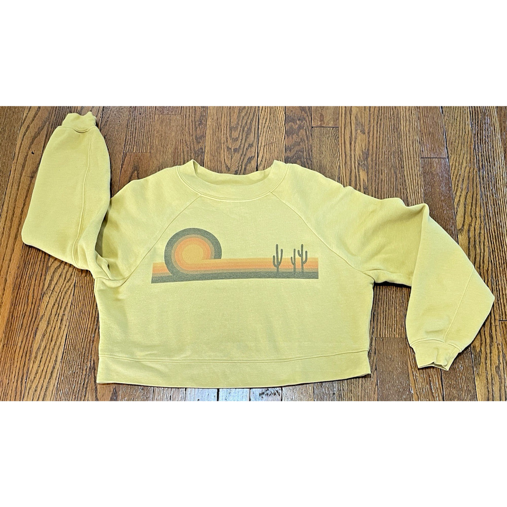 Classic Rock Couture Sweatshirt Mustard Yellow Desert Sunset Crop Retro Size Sm - Picture 5 of 10